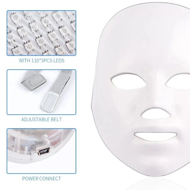 7-Color LED Light Therapy Mask – White with Adjustable Straps