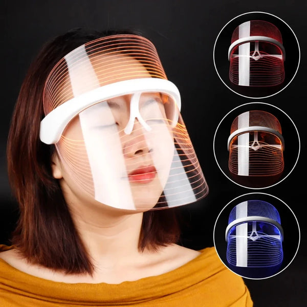 3-Color LED Light Therapy Mask – Translucent Design with Adjustable Straps