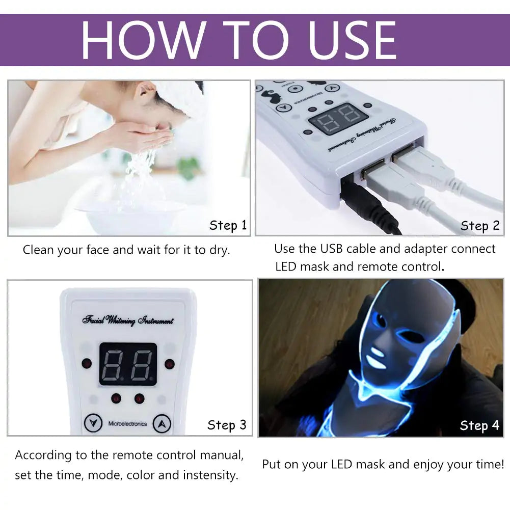 7-Color LED Light Therapy Mask – Elegant White Design