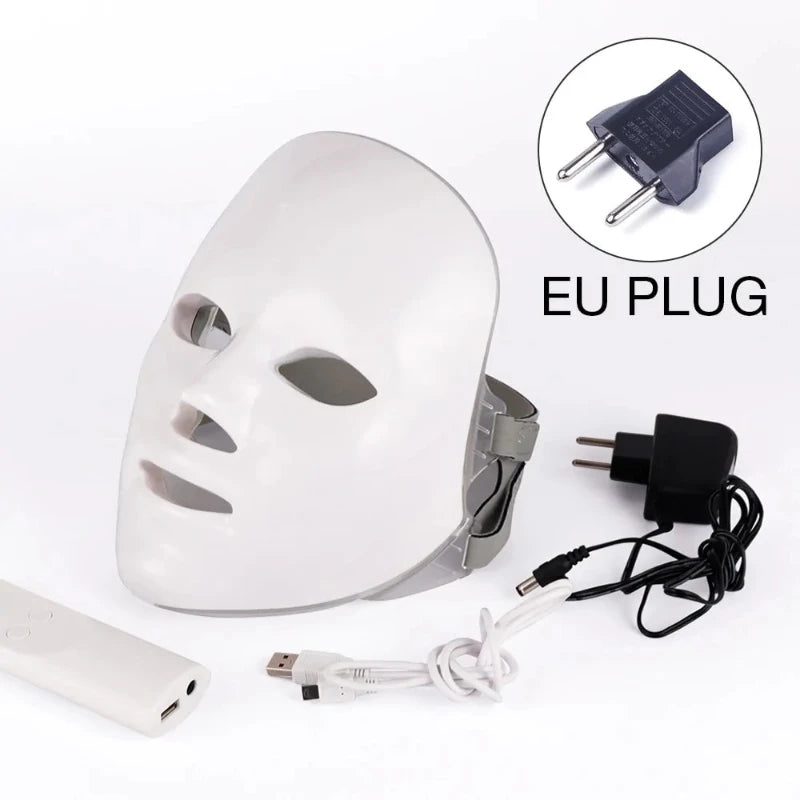 7-Color LED Light Therapy Mask – White with Adjustable Straps