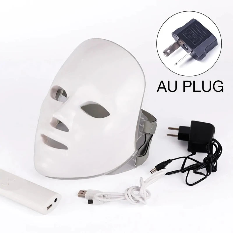 7-Color LED Light Therapy Mask – White with Adjustable Straps