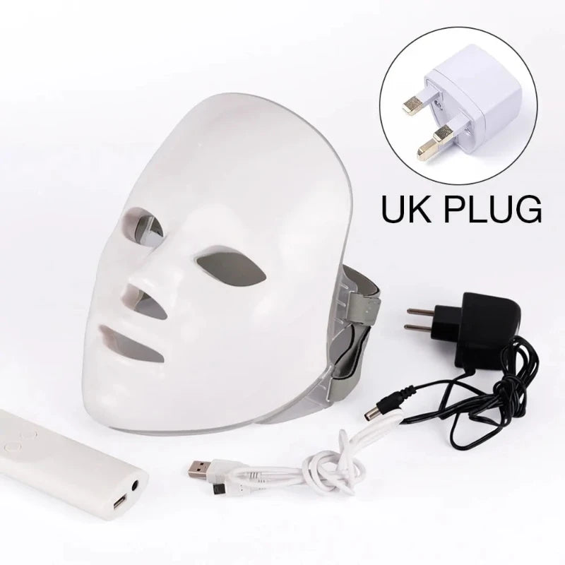 7-Color LED Light Therapy Mask – White with Adjustable Straps