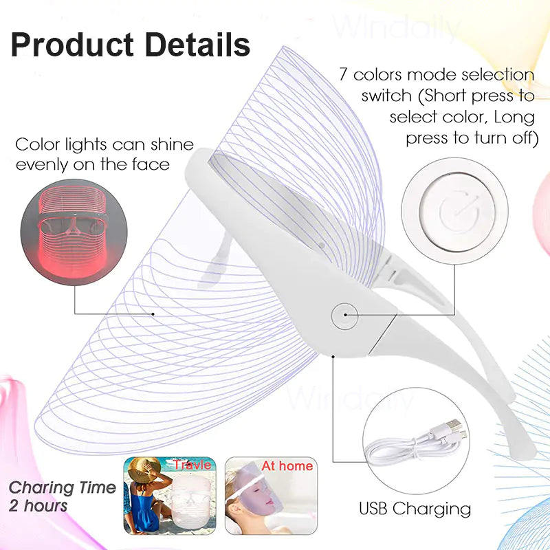 7-Color LED Light Therapy Mask – Translucent White Design