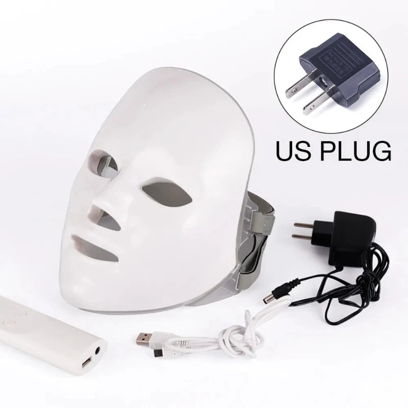 7-Color LED Light Therapy Mask – White with Adjustable Straps