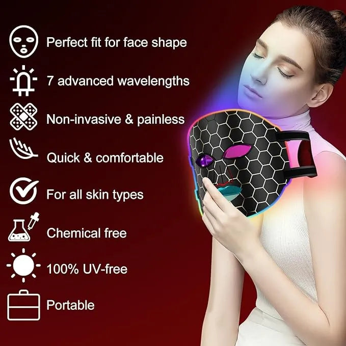 7-Color LED Light Therapy Mask – Bold Black & Red Design